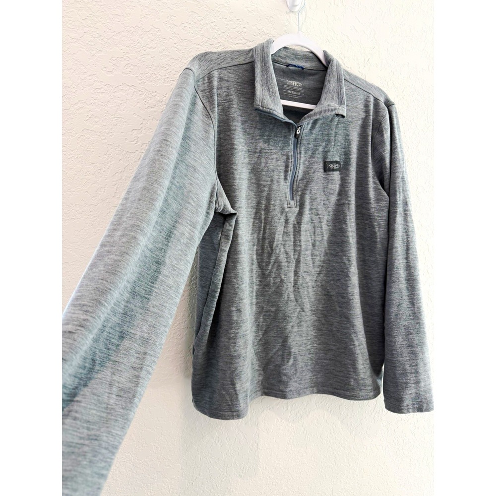 AFTCO Men's Gray 1/4 Zip Pullover Long Sleeve Mock Neck Fishing Shirt M - Picture 2 of 9